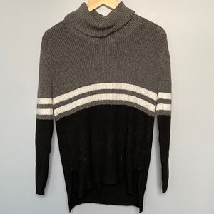 Pink rose grey and black turtleneck white stripes